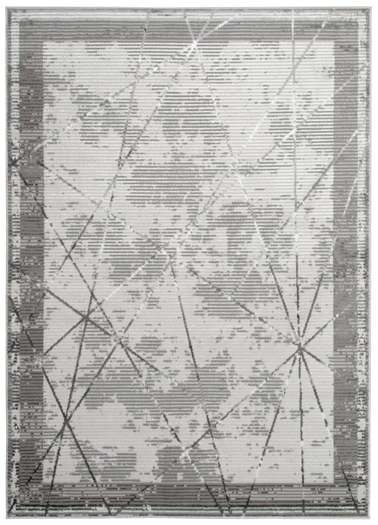 Teppich Crystal Grau Rahmen Geometrisch 3D Effekt
