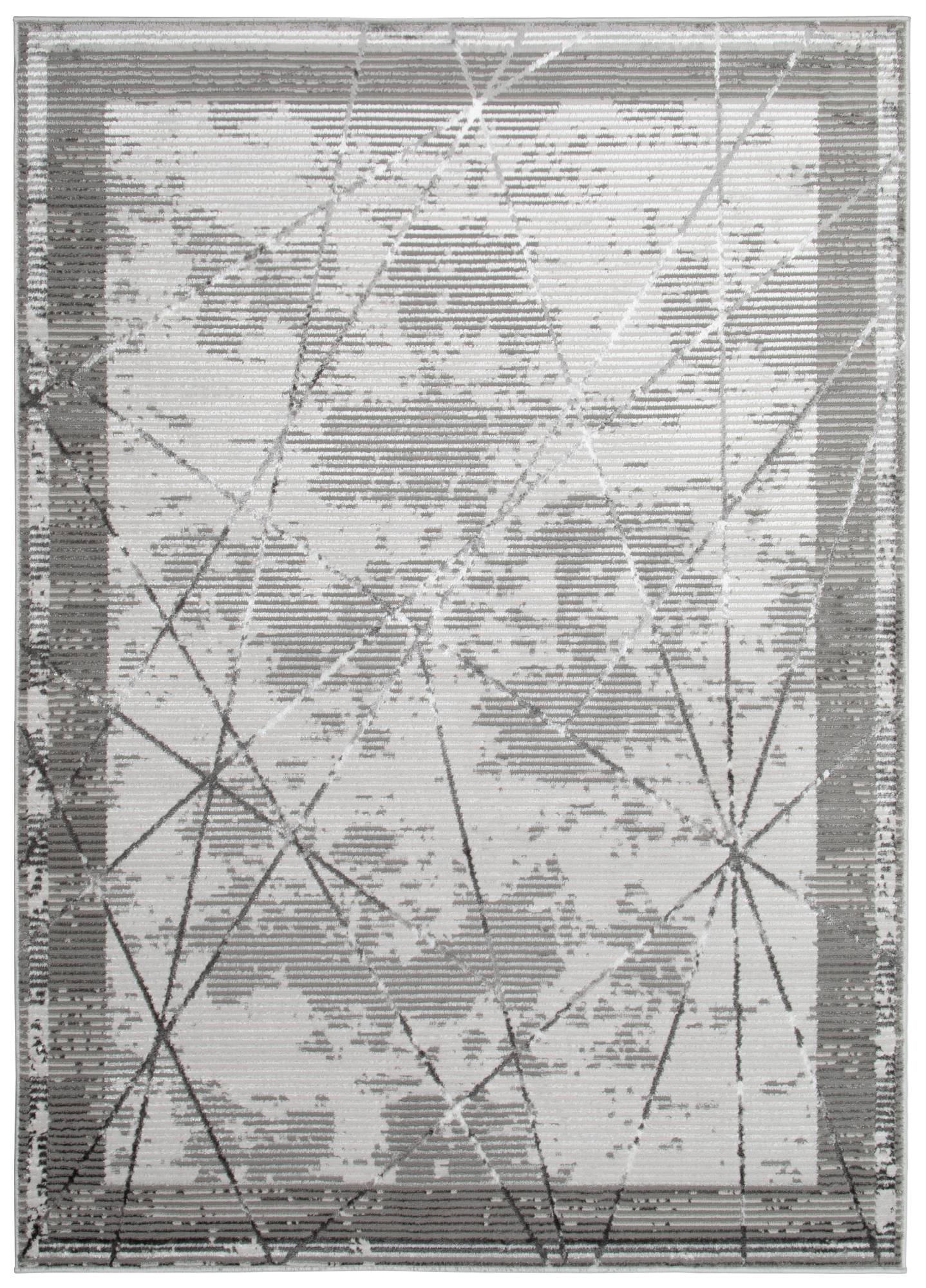 Teppich Crystal Grau Rahmen Geometrisch 3D Effekt