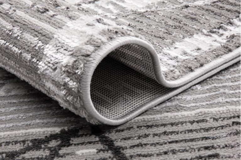 Teppich Crystal Grau Rahmen Geometrisch 3D Effekt