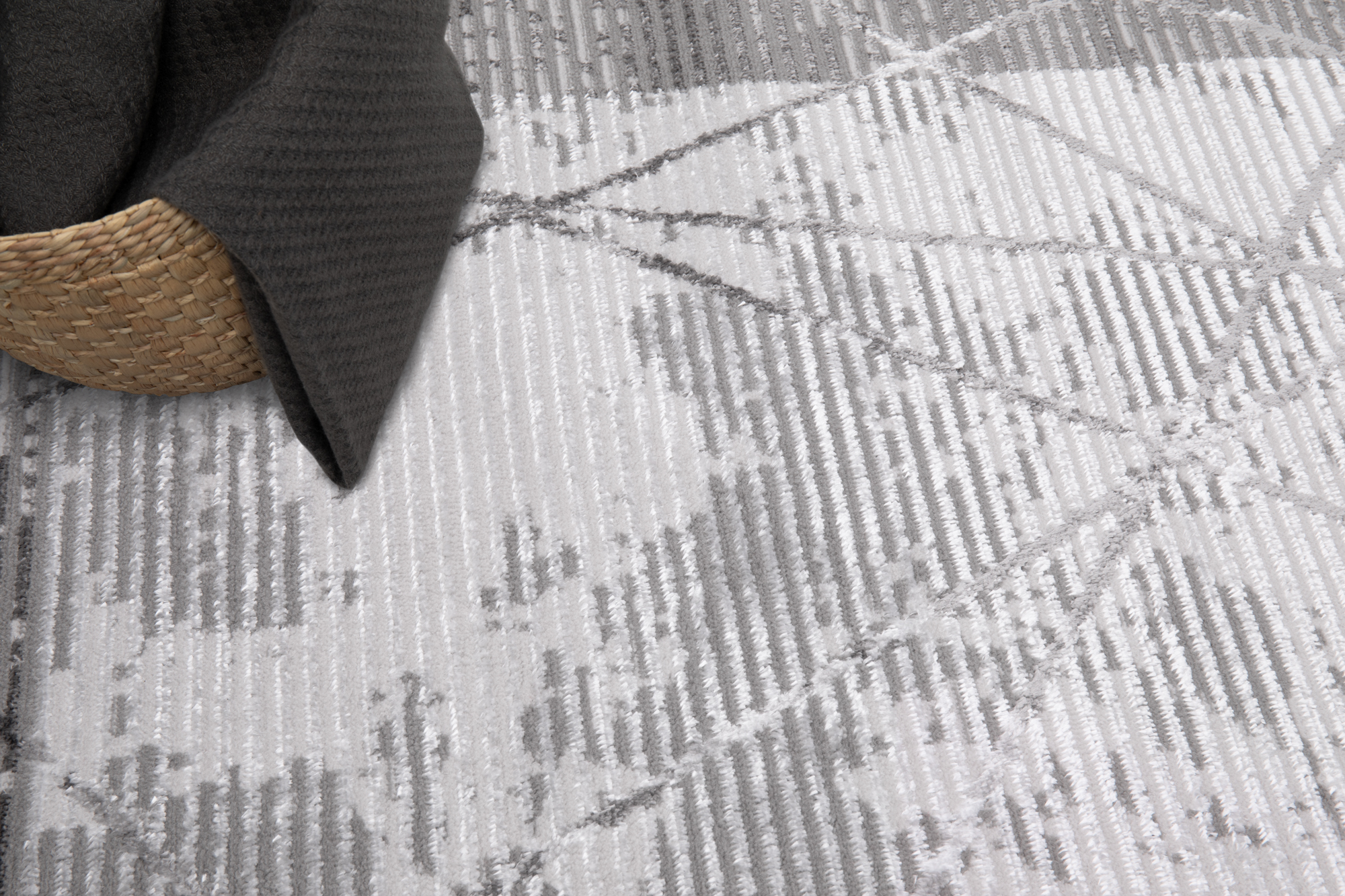 Teppich Crystal Grau Rahmen Geometrisch 3D Effekt