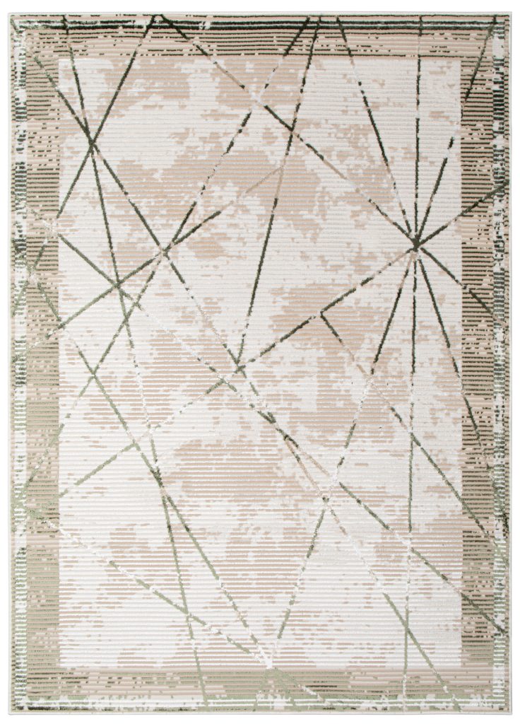 Teppich Crystal Grün Beige Rahmen Geometrisch 3D Effekt