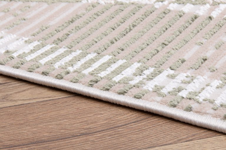 Teppich Crystal Grün Beige Rahmen Geometrisch 3D Effekt