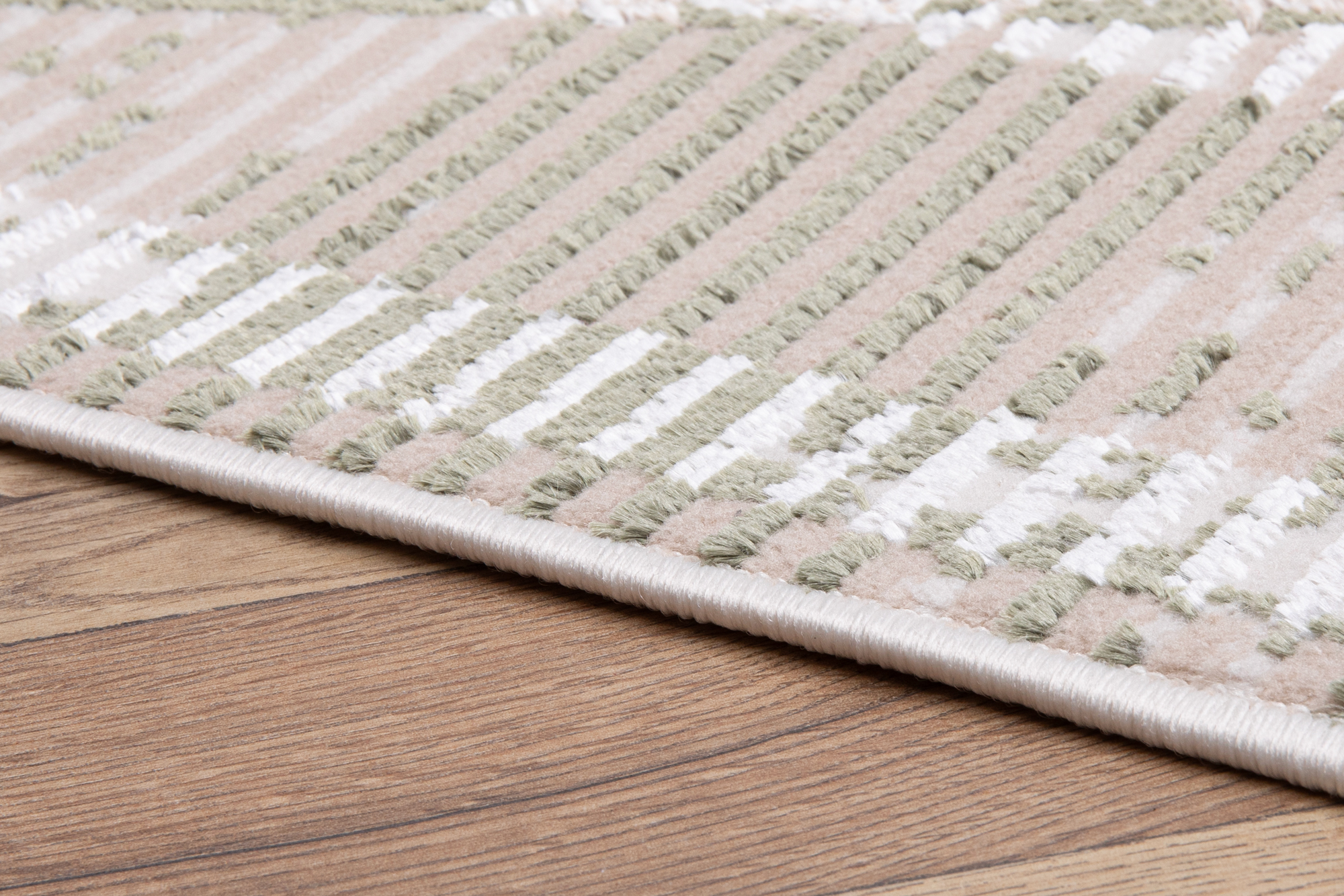 Teppich Crystal Grün Beige Rahmen Geometrisch 3D Effekt