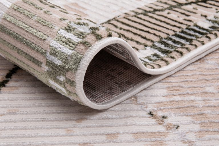 Teppich Crystal Grün Beige Rahmen Geometrisch 3D Effekt