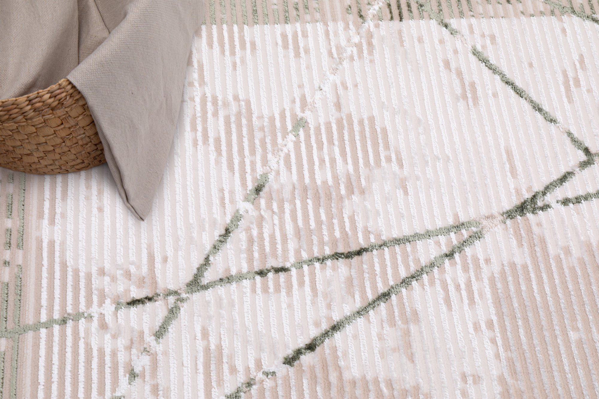 Teppich Crystal Grün Beige Rahmen Geometrisch 3D Effekt