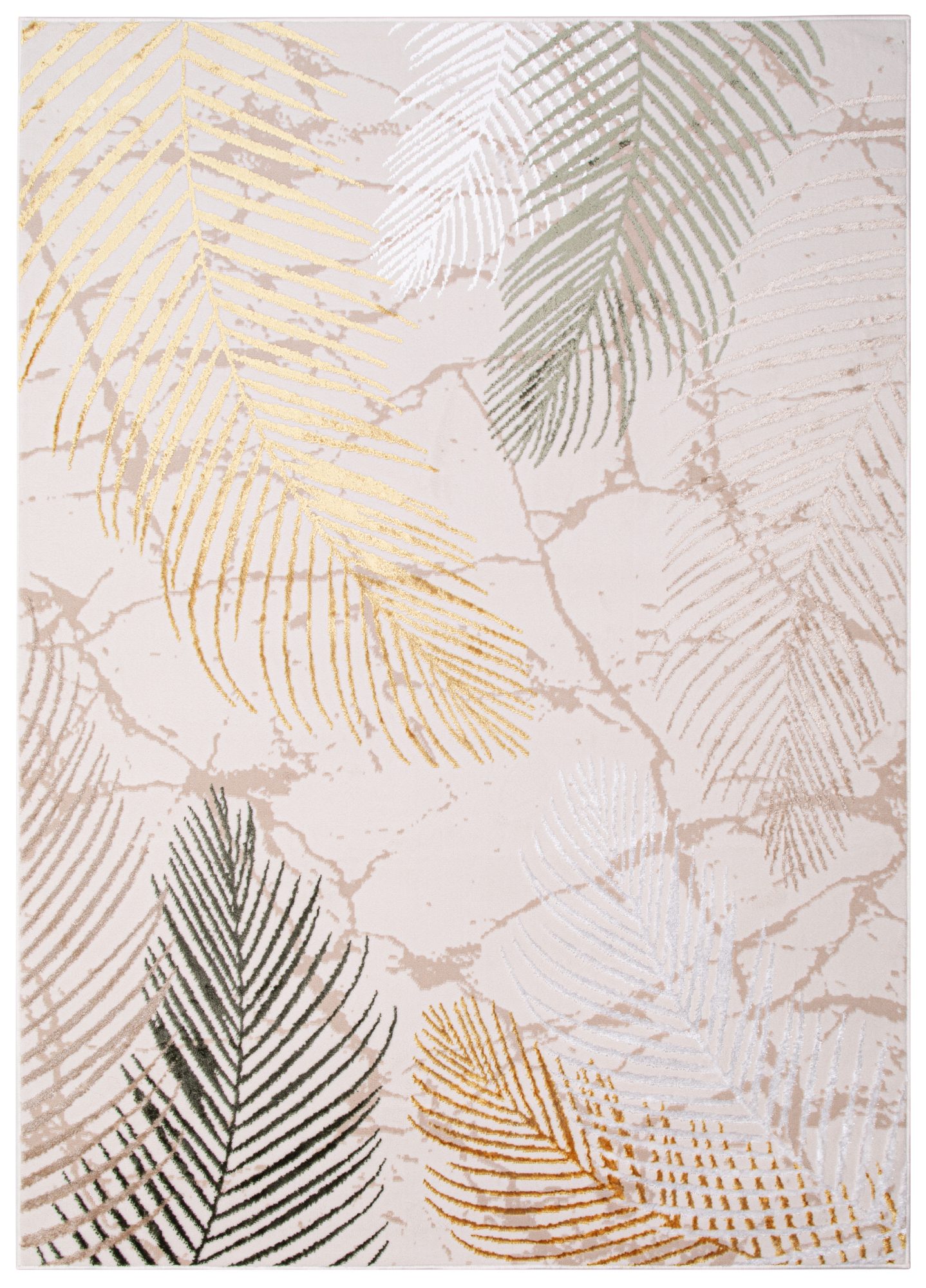 Teppich Crystal Grün Gold Creme Blätter 3D Effekt