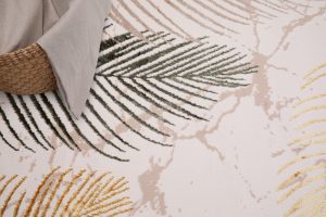 Teppich Crystal Grün Gold Creme Blätter 3D Effekt