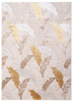 Teppich Crystal Gold Braun Beige Blätter 3D Effekt