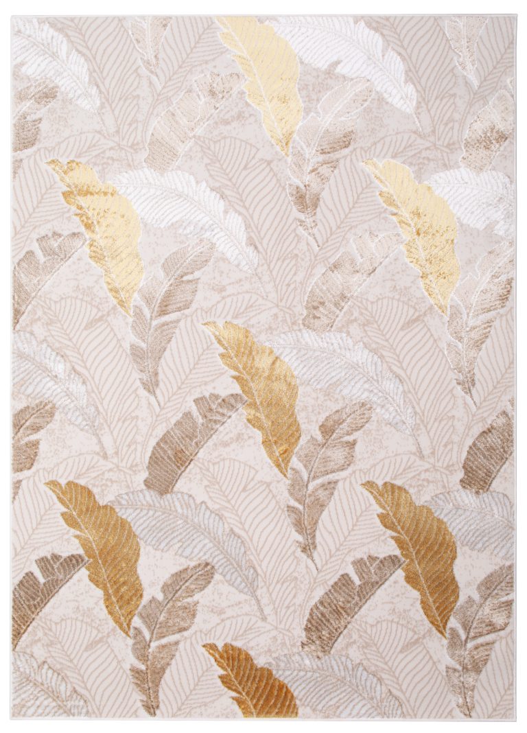 Teppich Crystal Gold Braun Beige Blätter 3D Effekt