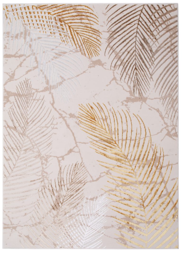 Teppich Crystal Gold Braun Creme Blätter 3D Effekt