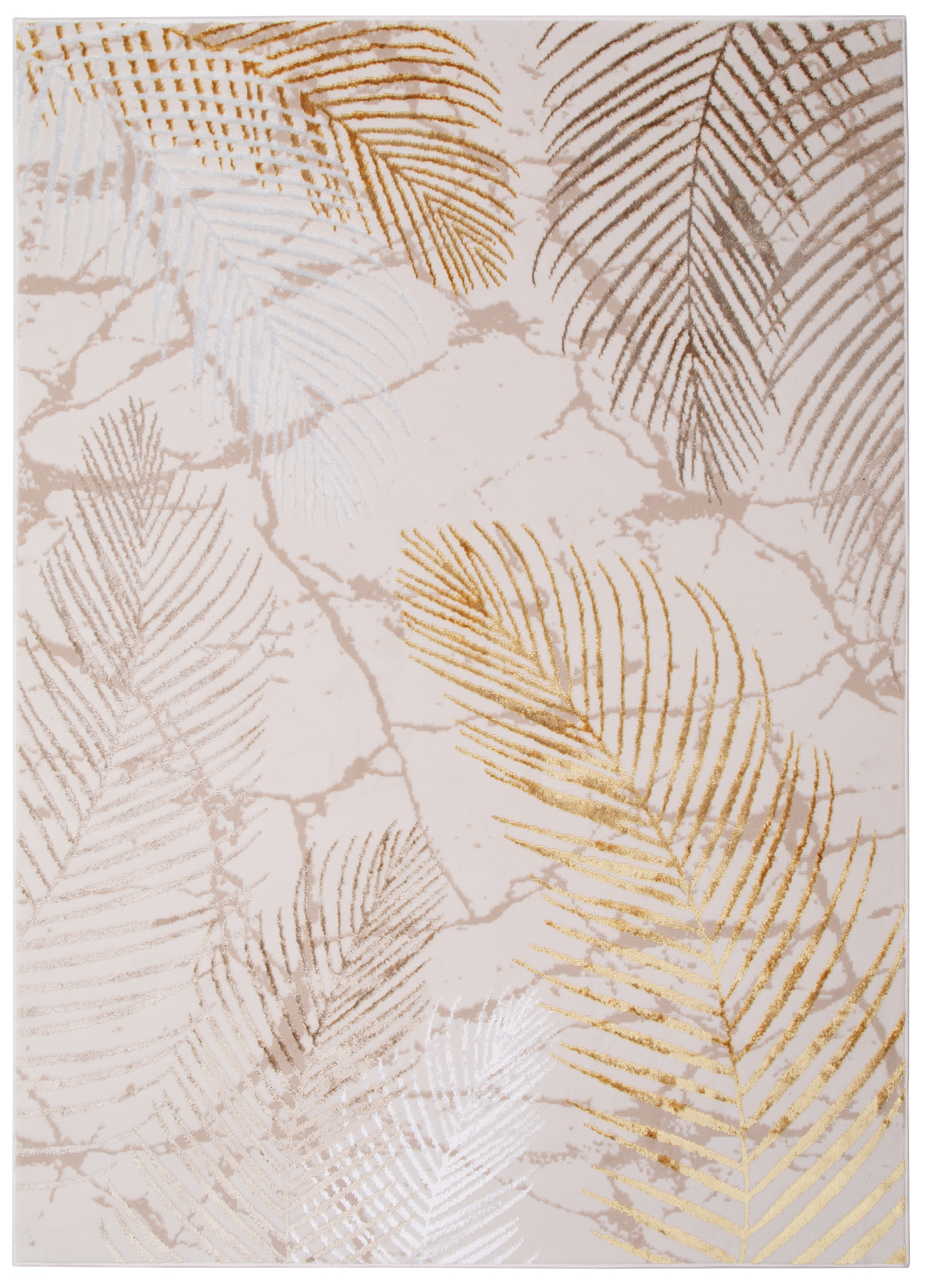 Teppich Crystal Gold Braun Creme Blätter 3D Effekt