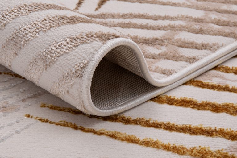 Teppich Crystal Gold Braun Creme Blätter 3D Effekt