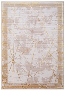 Teppich Crystal Gold Beige Rahmen Geometrisch 3D Effekt