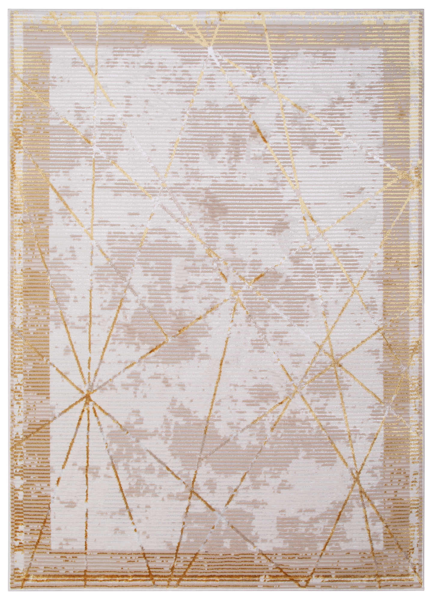 Teppich Crystal Gold Beige Rahmen Geometrisch 3D Effekt