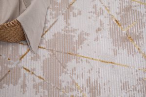 Teppich Crystal Gold Beige Rahmen Geometrisch 3D Effekt