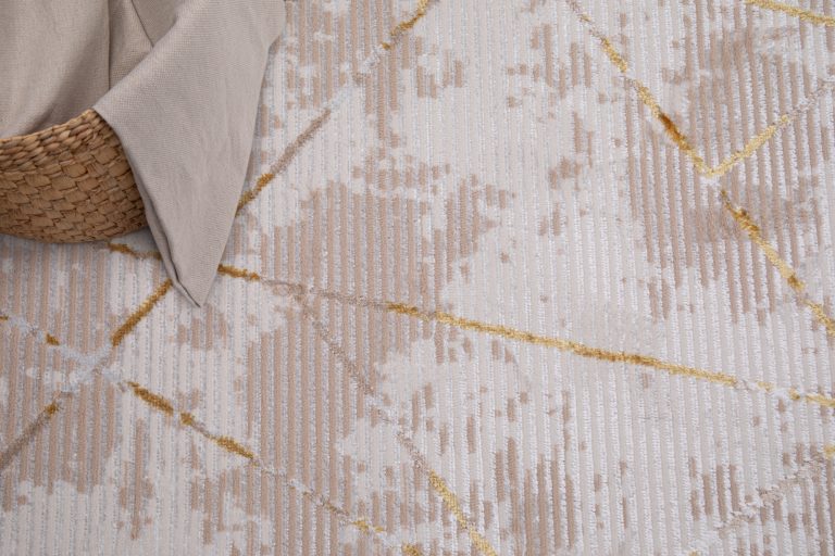Teppich Crystal Gold Beige Rahmen Geometrisch 3D Effekt