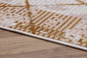 Teppich Crystal Gold Beige Rahmen Geometrisch 3D Effekt