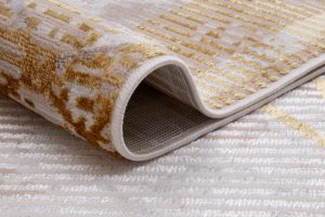 Teppich Crystal Gold Beige Rahmen Geometrisch 3D Effekt