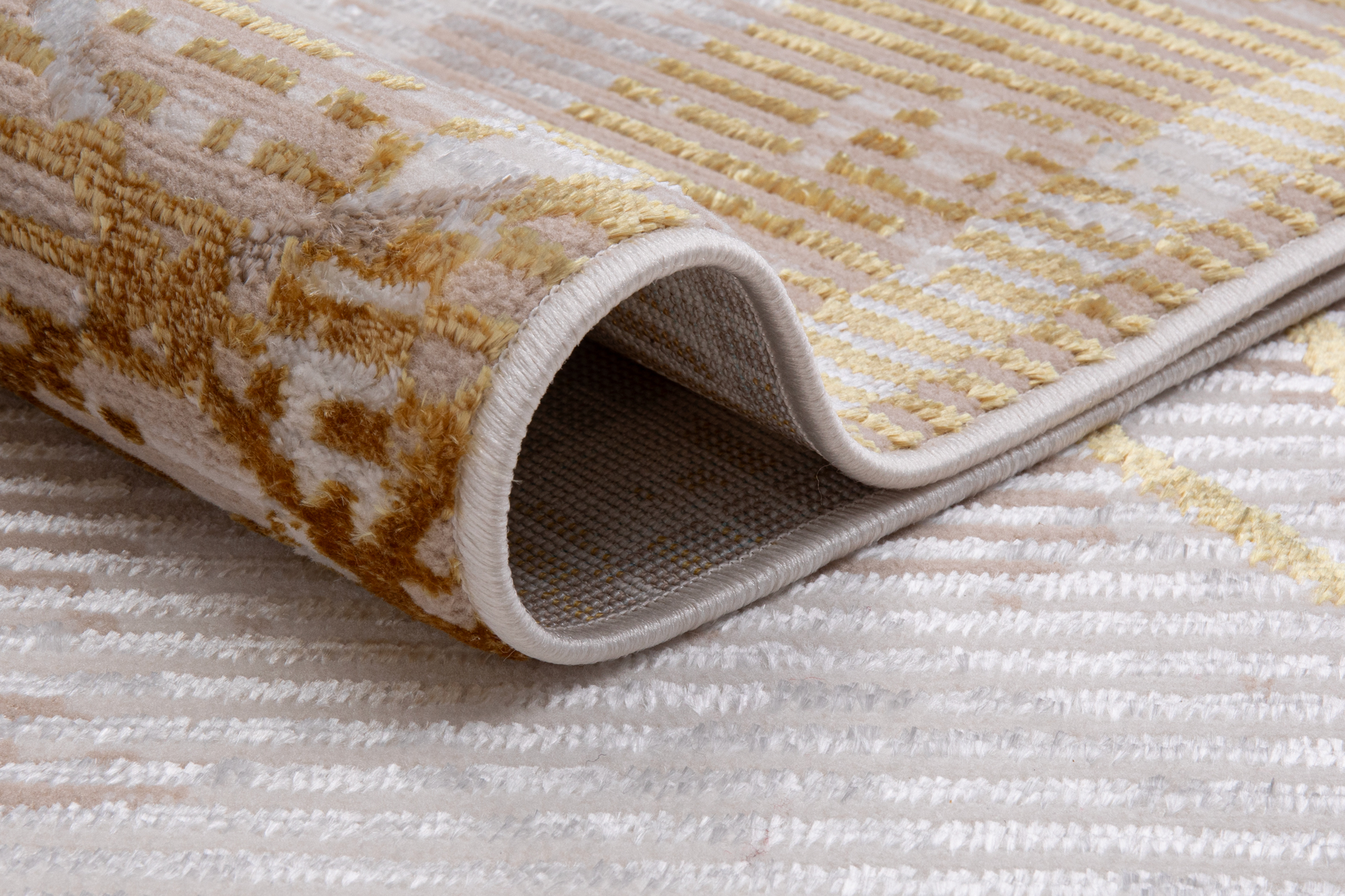 Teppich Crystal Gold Beige Rahmen Geometrisch 3D Effekt