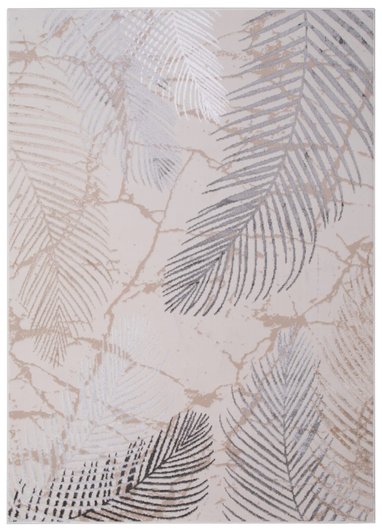Teppich Crystal Creme Grau Braun Blätter 3D Effekt