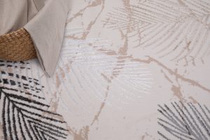 Teppich Crystal Creme Grau Braun Blätter 3D Effekt