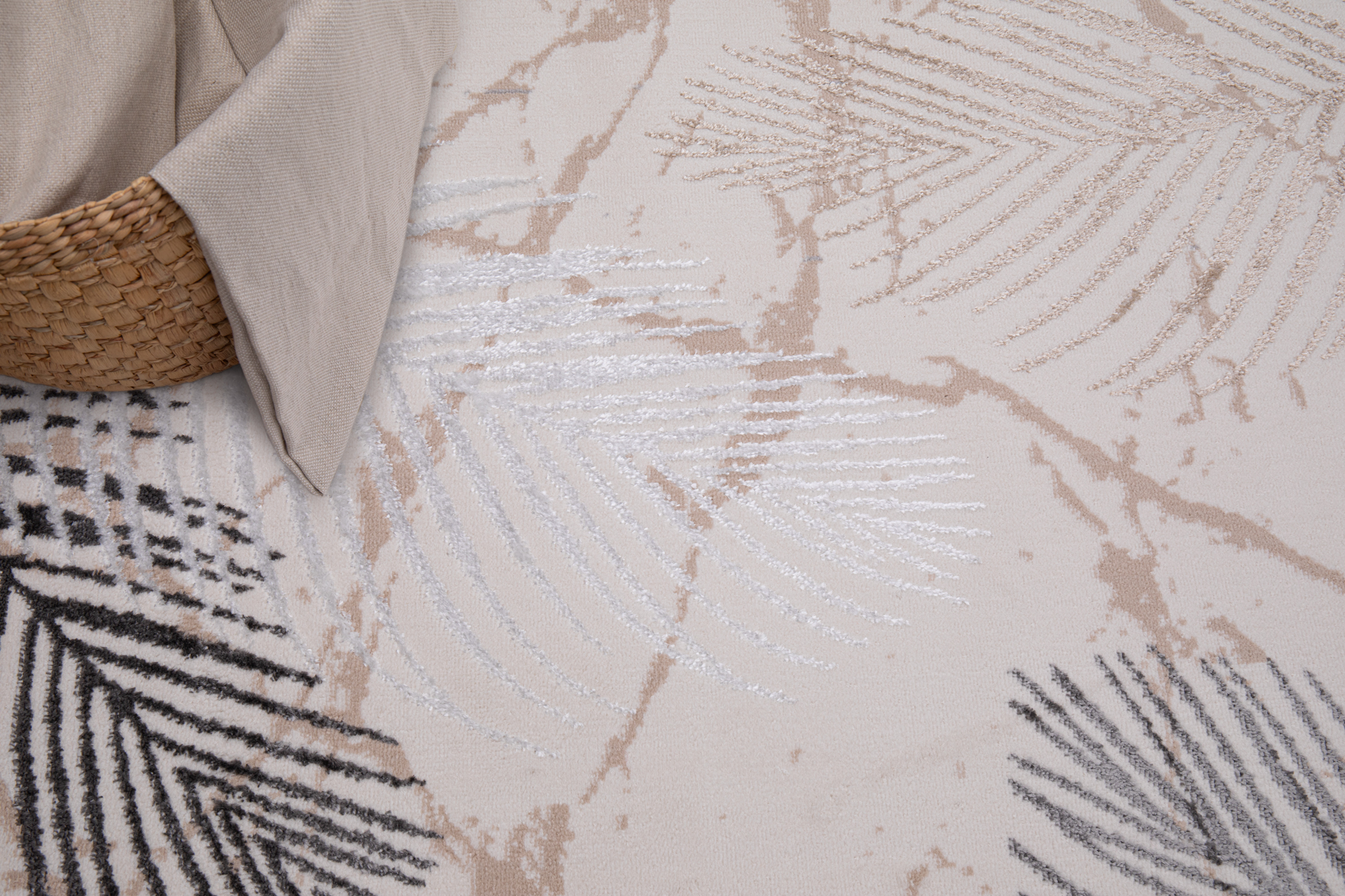 Teppich Crystal Creme Grau Braun Blätter 3D Effekt