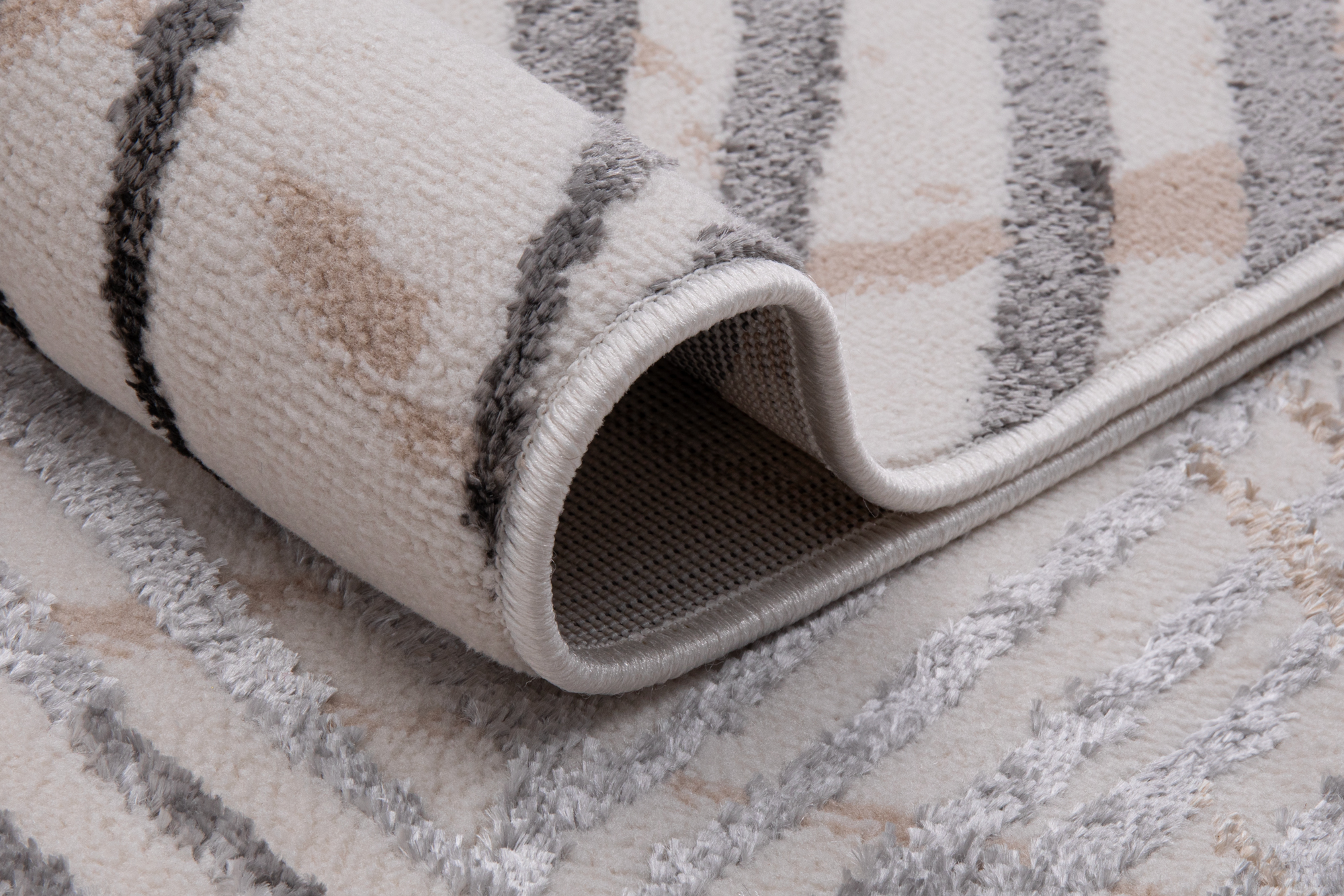 Teppich Crystal Creme Grau Braun Blätter 3D Effekt