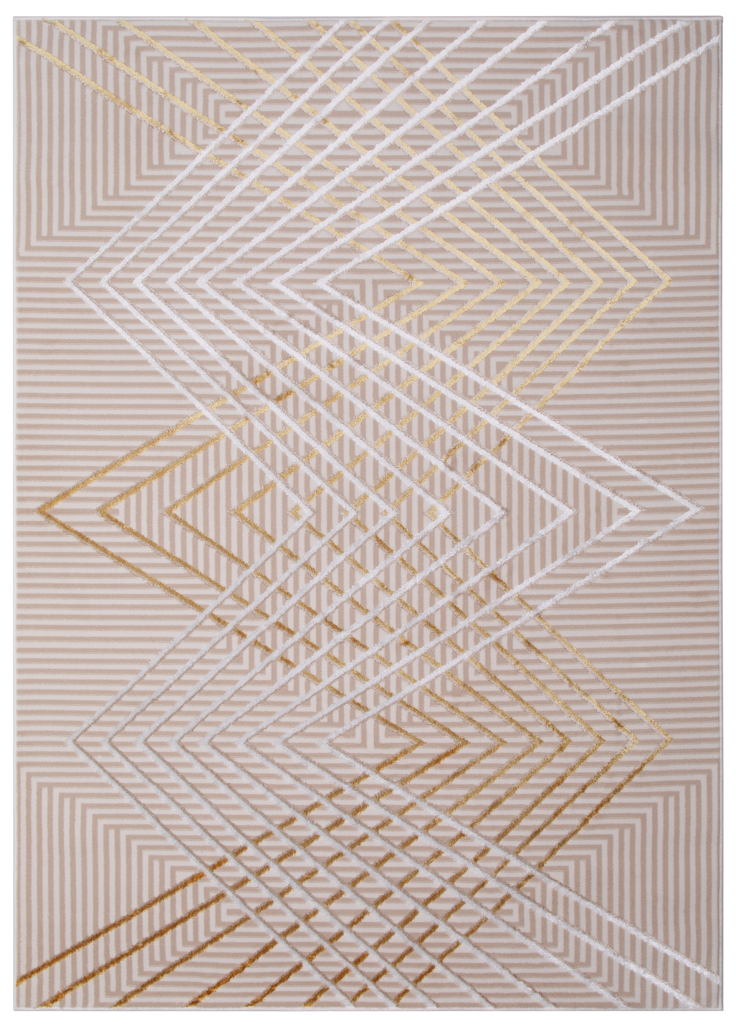 Teppich Crystal Gold Beige ZigZag Geometrisch 3D Effekt