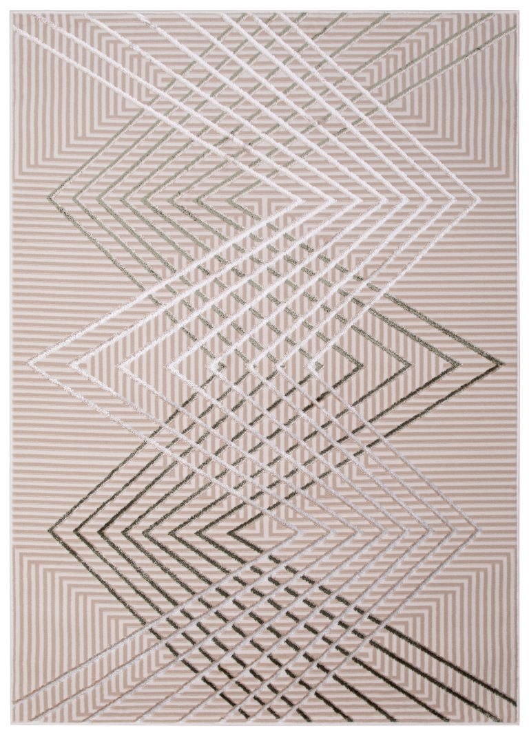 Teppich Crystal Grün Beige ZigZag Geometrisch 3D Effekt