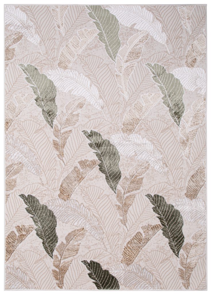 Teppich Crystal Grün Braun Beige Blätter 3D Effekt
