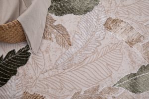 Teppich Crystal Grün Braun Beige Blätter 3D Effekt