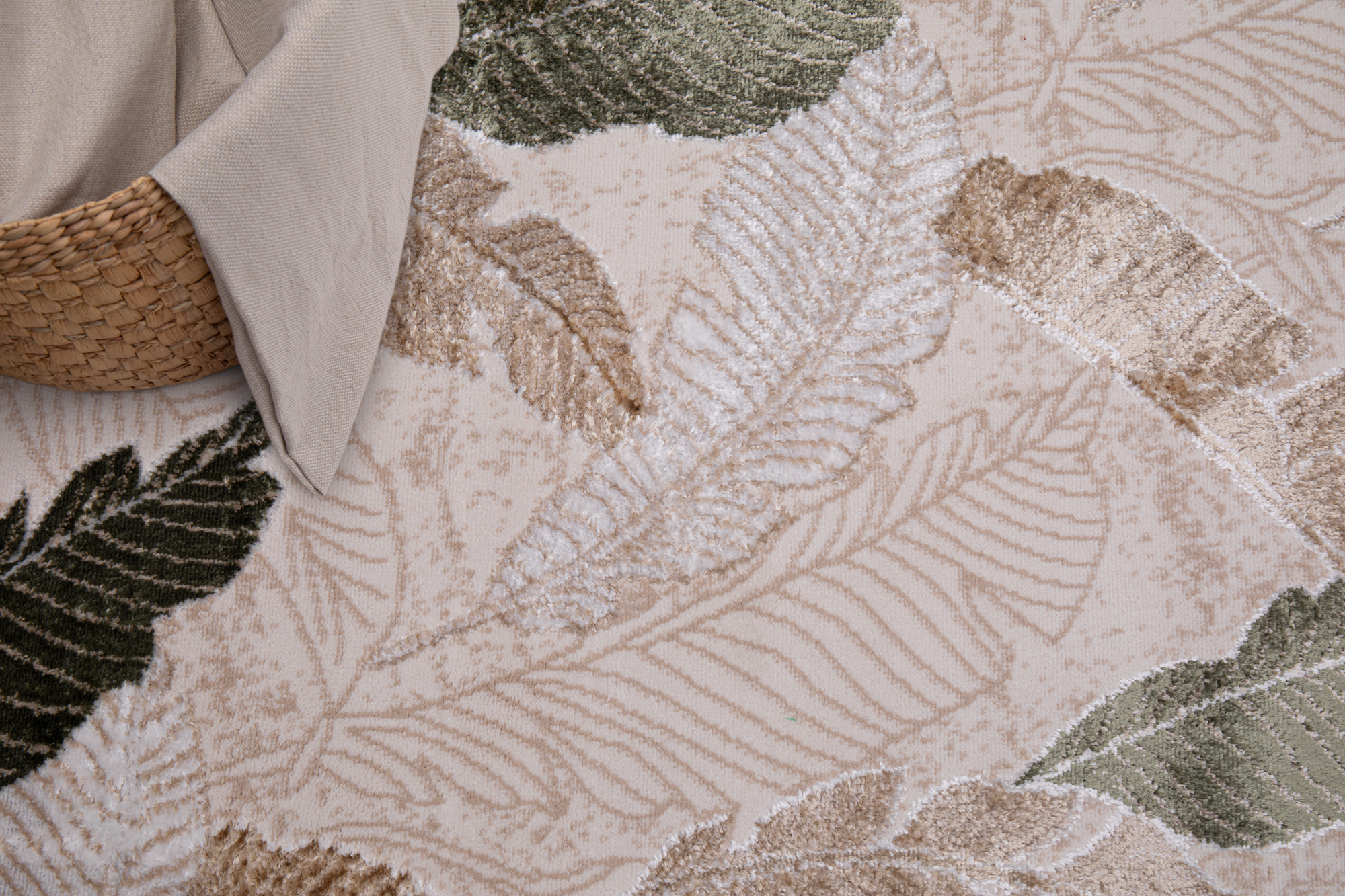 Teppich Crystal Grün Braun Beige Blätter 3D Effekt