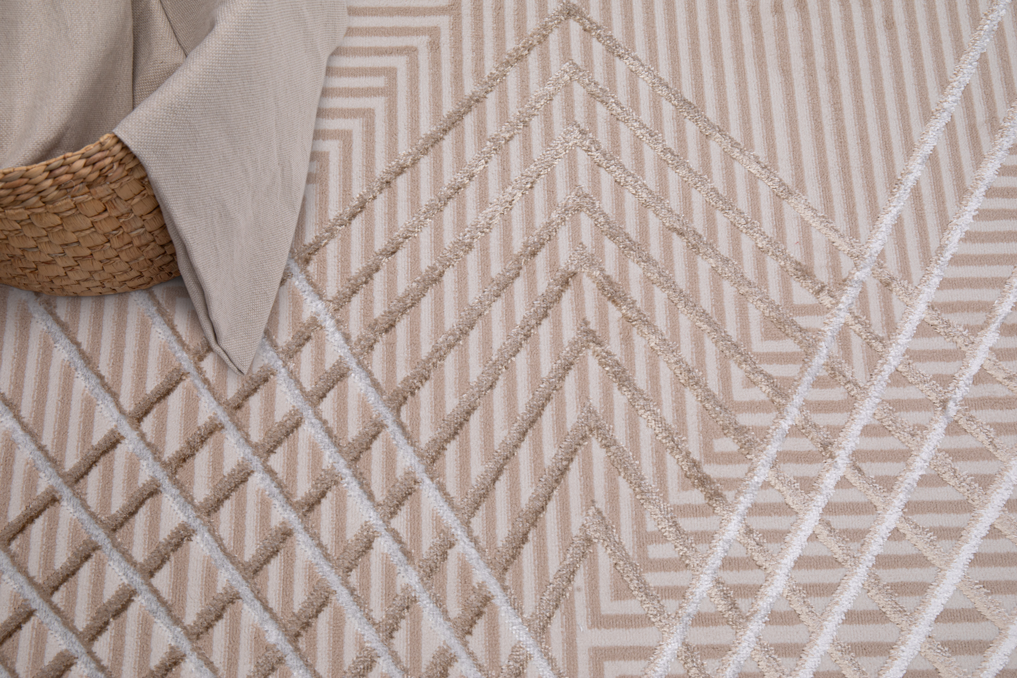 Teppich Crystal Beige Braun ZigZag Geometrisch 3D Effekt