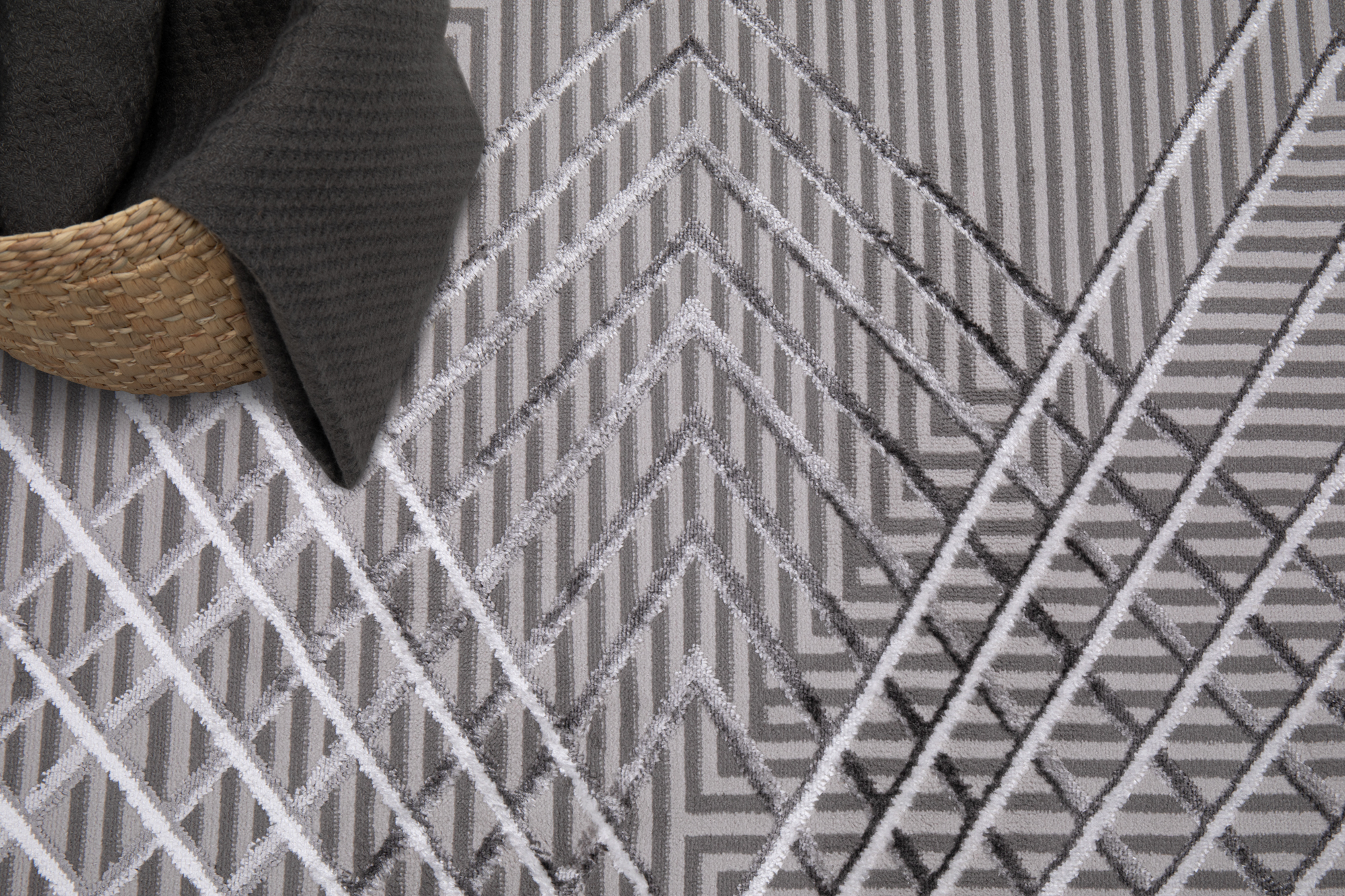 Teppich Crystal Grau ZigZag Geometrisch 3D Effekt