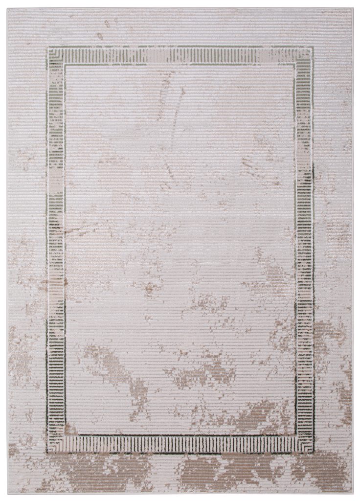 Teppich Crystal Grün Beige Rahmen Verwischt 3D Effekt