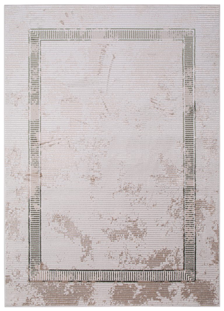 Teppich Crystal Grün Beige Rahmen Verwischt 3D Effekt