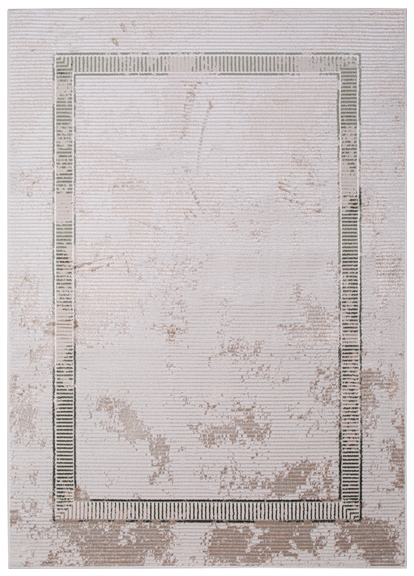 Teppich Crystal Grün Beige Rahmen Verwischt 3D Effekt