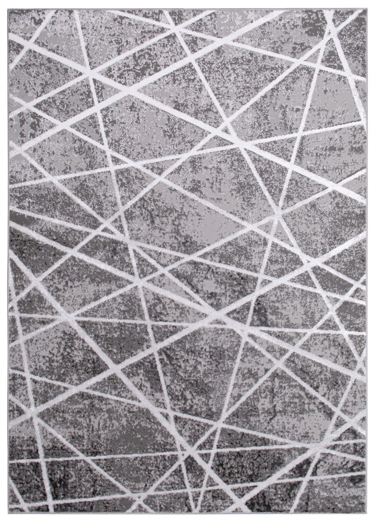 Teppich Crystal Grau Weiß Geometrisch Linien 3D Effekt