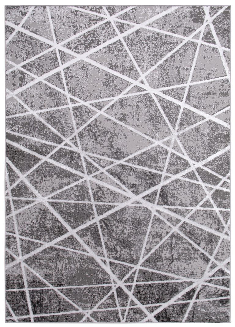 Teppich Crystal Grau Weiß Geometrisch Linien 3D Effekt