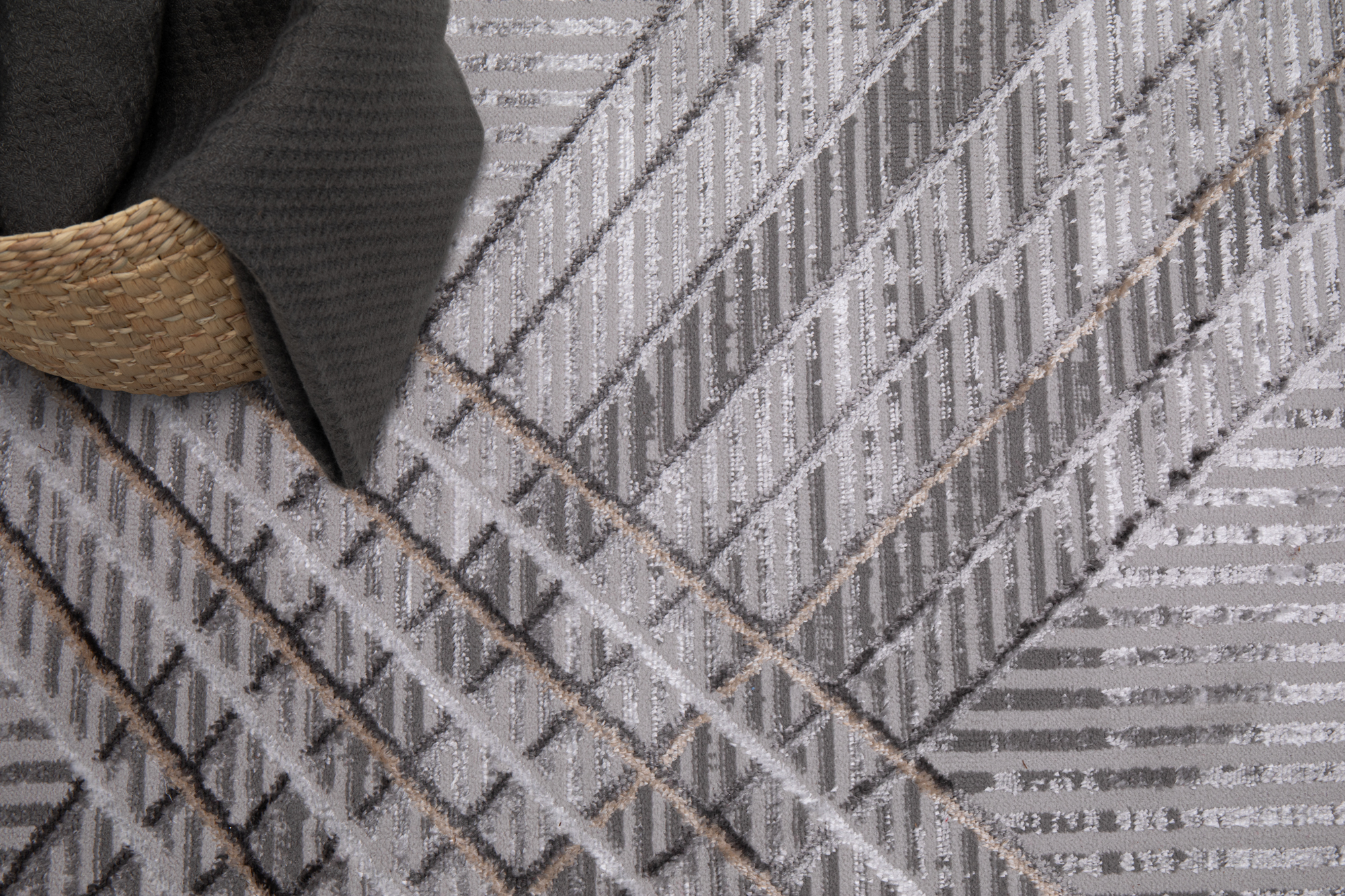 Teppich Crystal Hellgrau Beige Geometrisch 3D Effekt