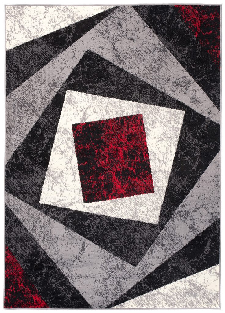 Teppich Dream Geometrisch Grau Rot Quadrate