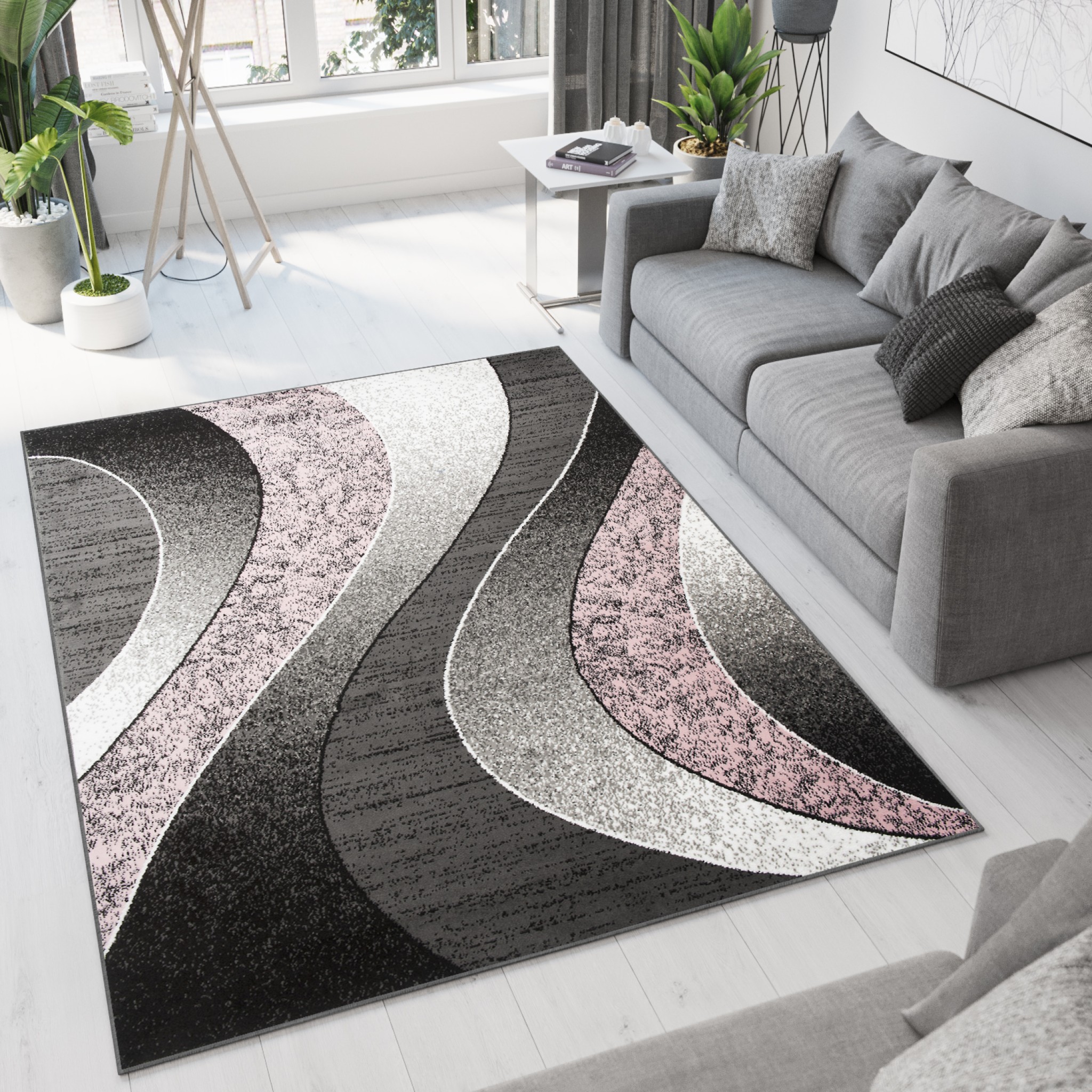 Teppich Dream Modern Grau Rosa Wellen   Tapiso