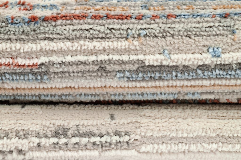 Teppich Retro Grau Rostbraun Blau Streifen Modern