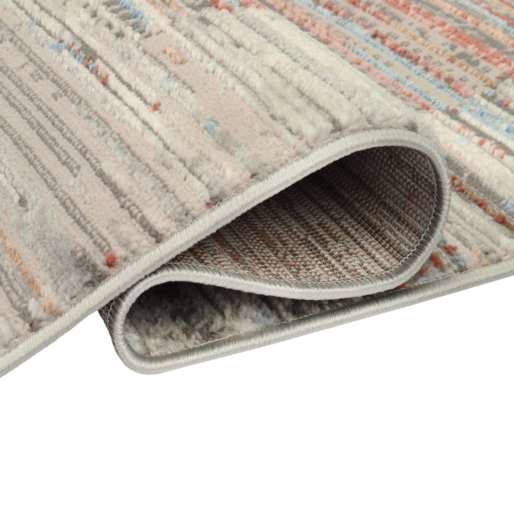 Teppich Retro Grau Rostbraun Blau Streifen Modern