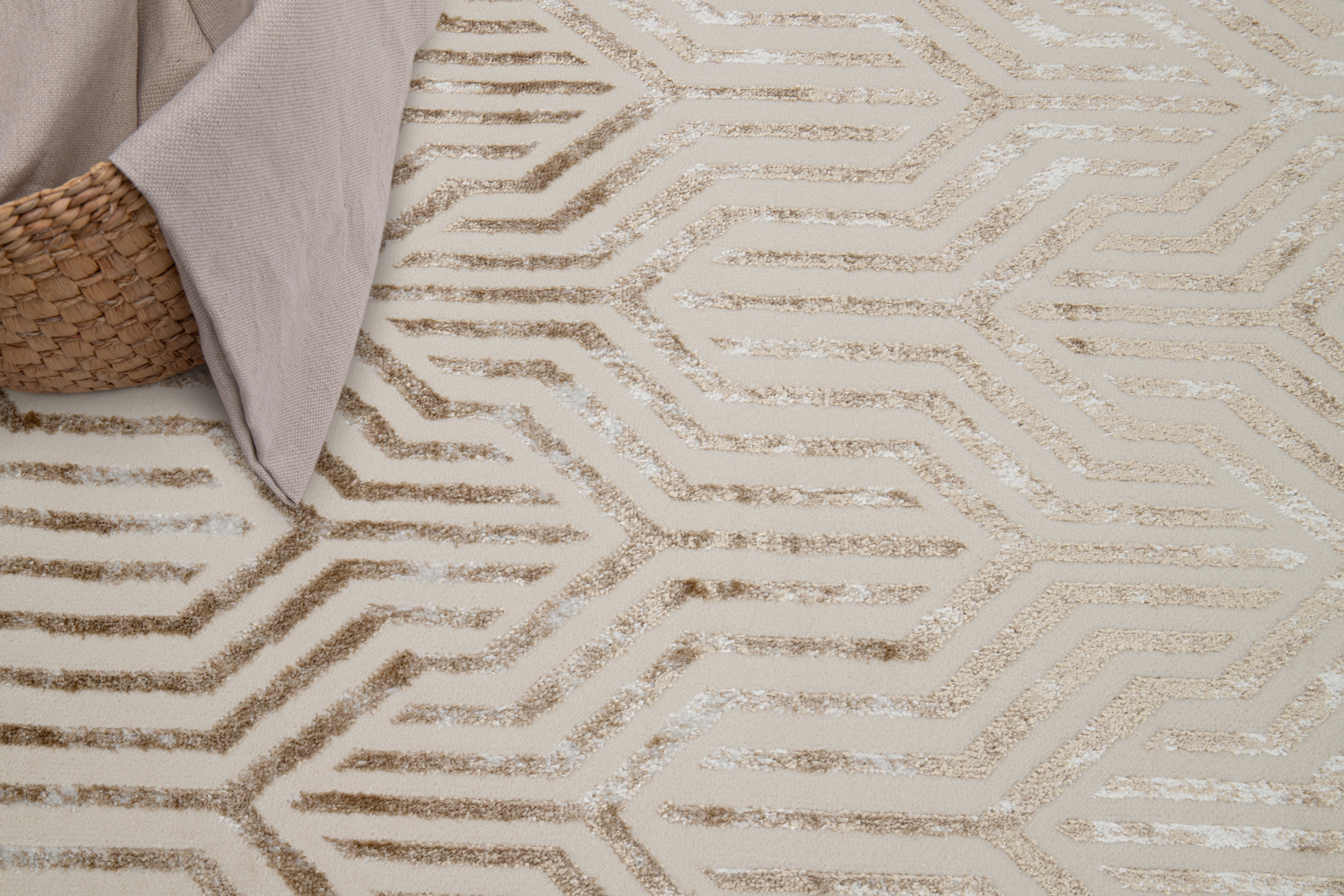 Teppich Crystal Braun Creme Beige Linien 3D Effekt