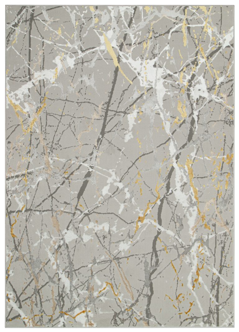 Teppich Crystal Grau Gold Abstrakt Marmor 3D Effekt