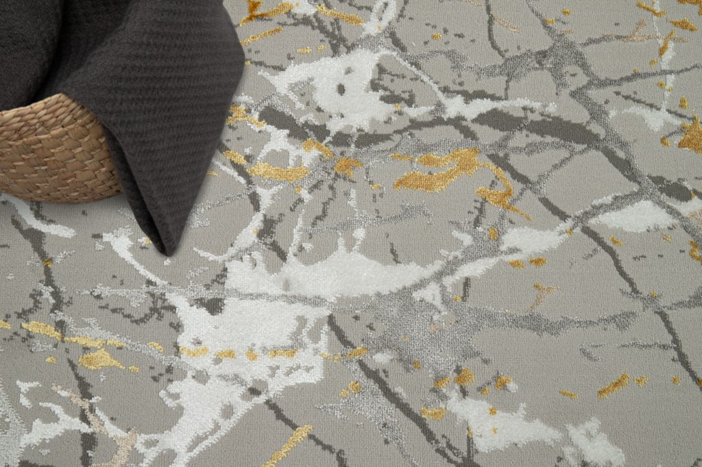 Teppich Crystal Grau Gold Abstrakt Marmor 3D Effekt