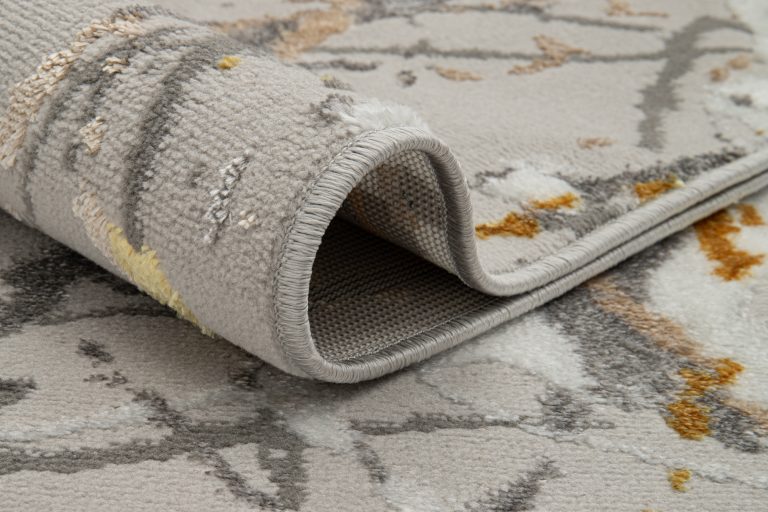 Teppich Crystal Grau Gold Abstrakt Marmor 3D Effekt