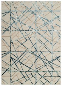 Teppich Crystal Blue Beige Abstrakt Linien 3D Effekt