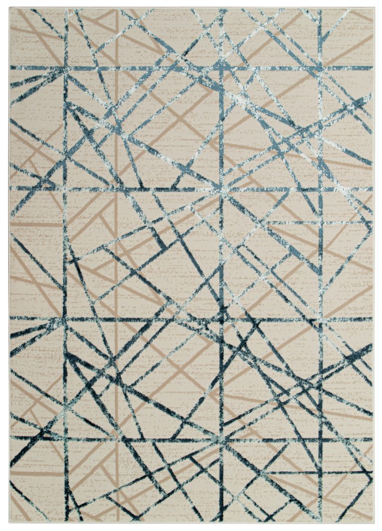 Teppich Crystal Blue Beige Abstrakt Linien 3D Effekt